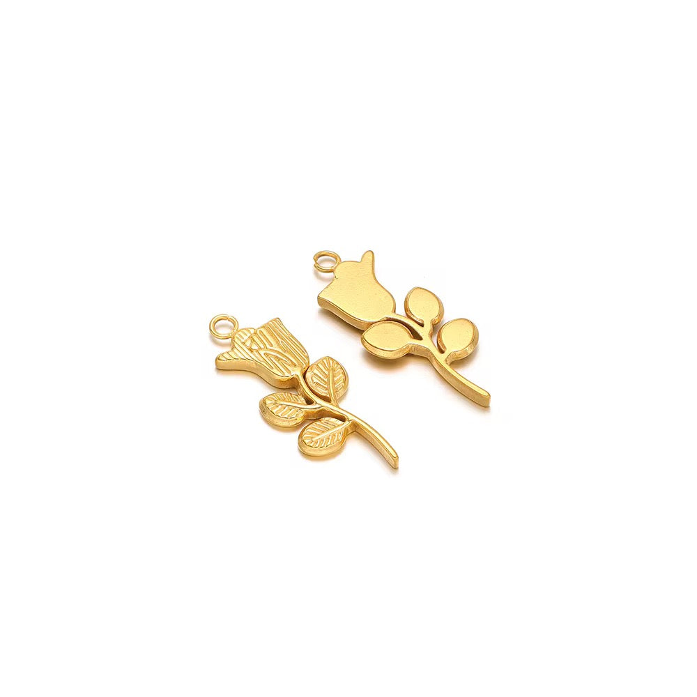 SS 3189 Rose Charm 18k Gold PVD plated 316 stainless steel ( 1 pc ) Anti tarnish ( 10*25 mm )