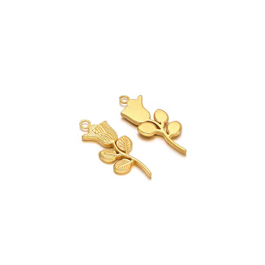 SS 3189 Rose Charm 18k Gold PVD plated 316 stainless steel ( 1 pc ) Anti tarnish ( 10*25 mm )
