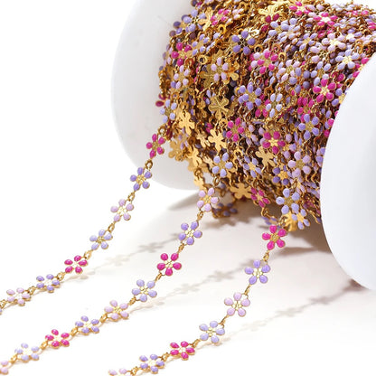 DIYS01 Purple Enamel dual flower chain ( 1 feet ) 18K Gold PVD