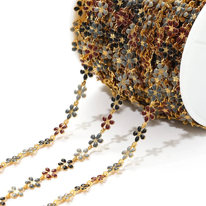 CN 47 Brown Enamel dual flower 18k gold PVD plated 316 Stainless steel chain ( 1 feet ) Anti tarnish