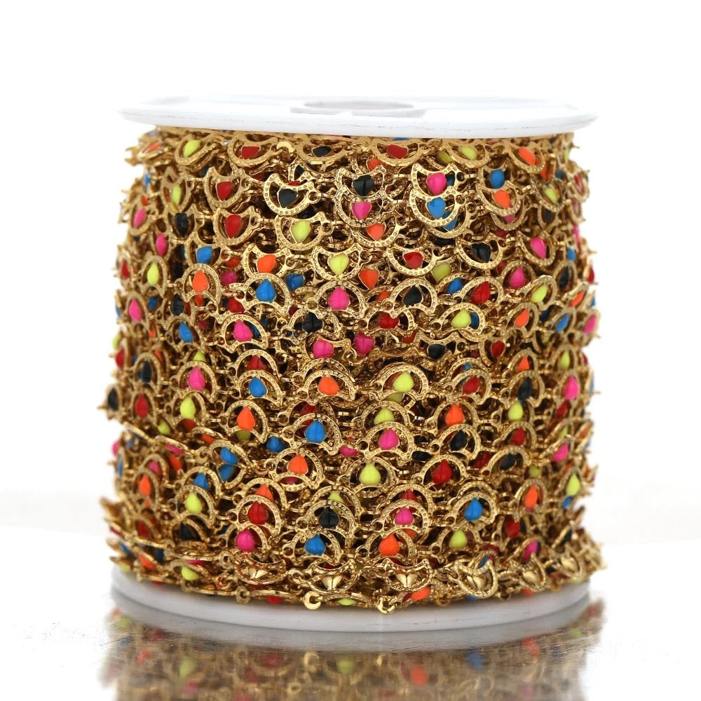 Moon colourful gold Stainless steel chain ( 1 feet ) Anti tarnish