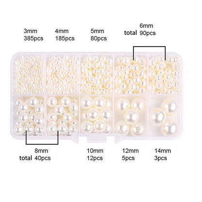 Cream Pearl ABS Mix Size Pearl Bead Kit ( 1 Box - 800 pieces )