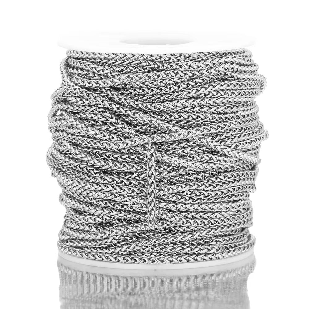 CN 319 Braided Wheat Chain Silver PVD plated Stainless steel chain ( 1 feet ) Anti tarnish ( 4 mm )