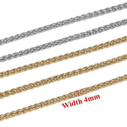 CN 319 Braided Wheat Chain Silver PVD plated Stainless steel chain ( 1 feet ) Anti tarnish ( 4 mm )