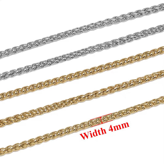 CN 319 Braided Wheat Chain Silver PVD plated Stainless steel chain ( 1 feet ) Anti tarnish ( 4 mm )