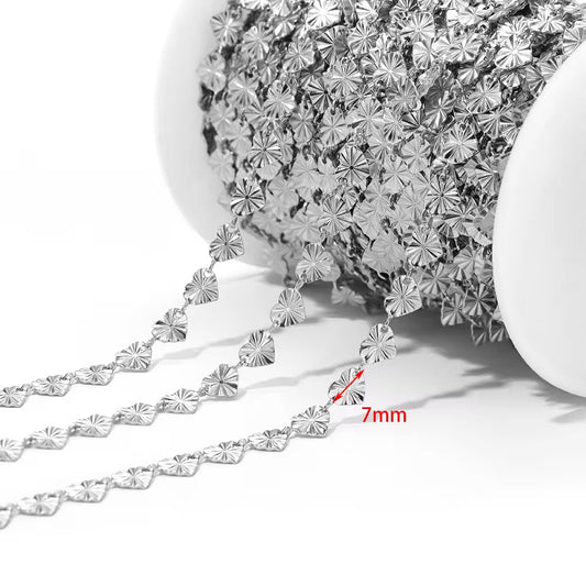 CN 323 Textured Heart Chain Silver PVD plated 316 Stainless steel  ( 1 feet ) Anti tarnish