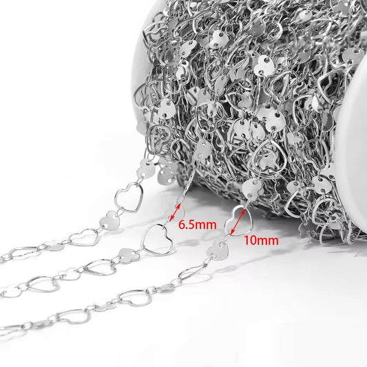 CN 324 Heart Link Chain Silver PVD plated 316 Stainless steel  ( 1 feet ) Anti tarnish