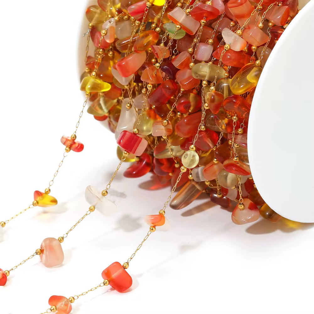 CN 327 Red Transparent gemstone crystal 18k gold PVD plated Stainless steel chain ( 1 feet ) Anti tarnish