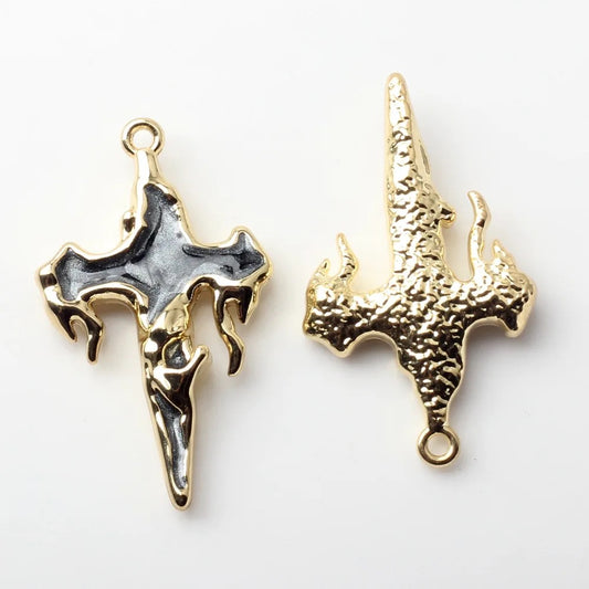 SS 1706 black gold dripping Cross 14K gold plated charm ( 1 pc ) Tarnish Resistant ( 18:30 mm )