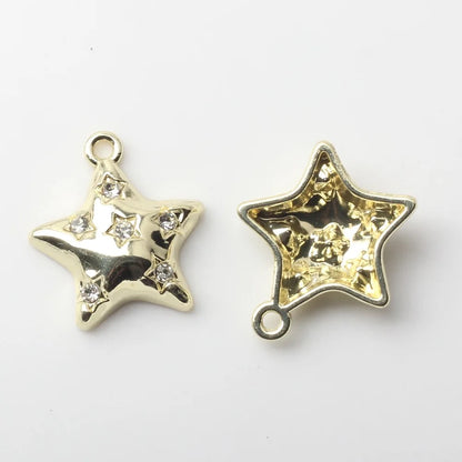 SS 1708 Inlaid zircon star 14k gold plated alloy charm ( 1 pc ) Tarnish Resistant ( 18:16 mm )