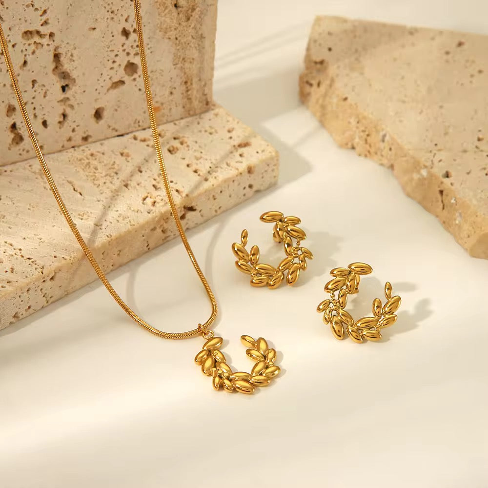 SS 274 Wheat barley Necklace - 18k gold PVD plated stainless steel - Anti tarnish - Wholesale