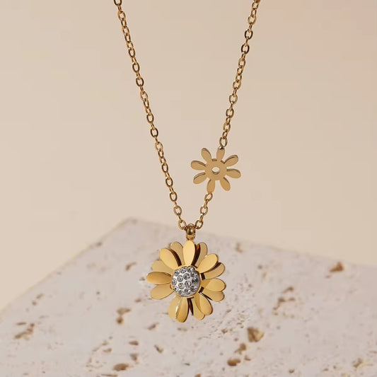 SS 275 Sunflower zircon dainty Necklace - 18k gold PVD plated stainless steel - Anti tarnish - Wholesale