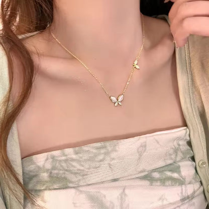 NSJ03E Butterfly zircon dainty Necklace - 18k gold PVD plated 316 stainless steel - Anti tarnish