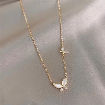 NSJ03E Butterfly zircon dainty Necklace - 18k gold PVD plated 316 stainless steel - Anti tarnish