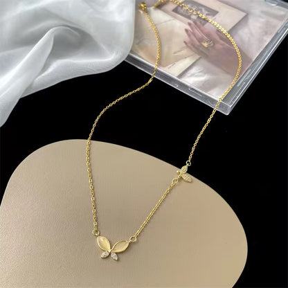 NSJ03E Butterfly zircon dainty Necklace - 18k gold PVD plated 316 stainless steel - Anti tarnish