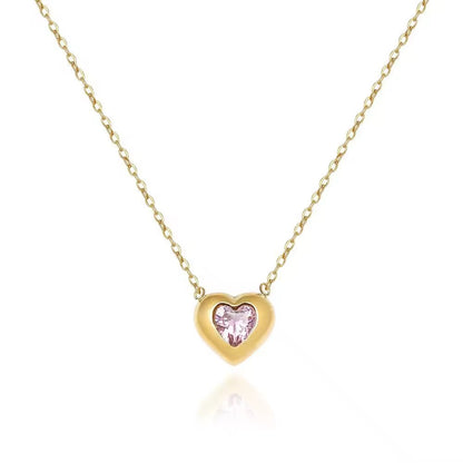 NSJ28D Dreamy pink zircon heart dainty Necklace - 18k gold PVD plated 316 stainless steel - Anti tarnish