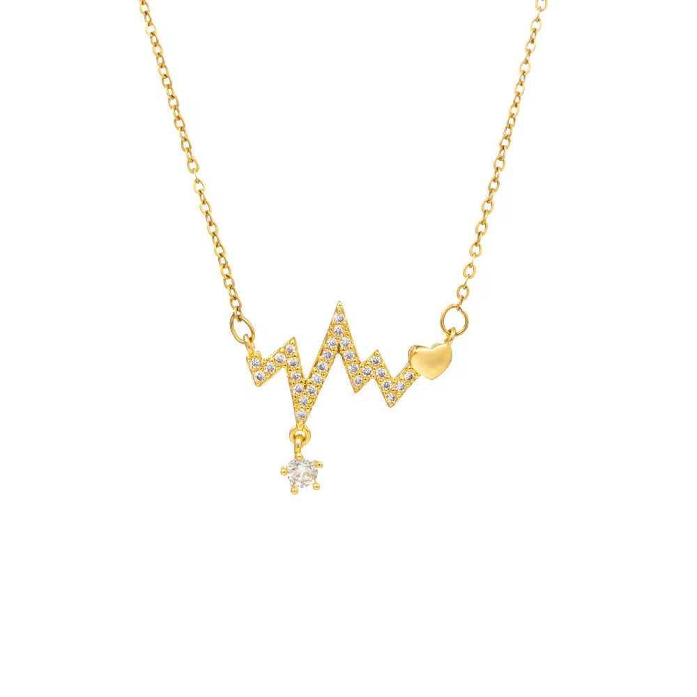 SS 282 Heart beat modern zircon Necklace - 18k gold PVD plated stainless steel - Anti tarnish - Wholesale
