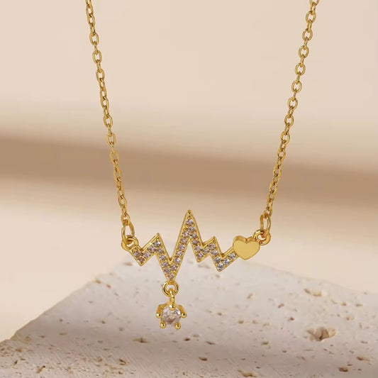 SS 282 Heart beat modern zircon Necklace - 18k gold PVD plated stainless steel - Anti tarnish - Wholesale