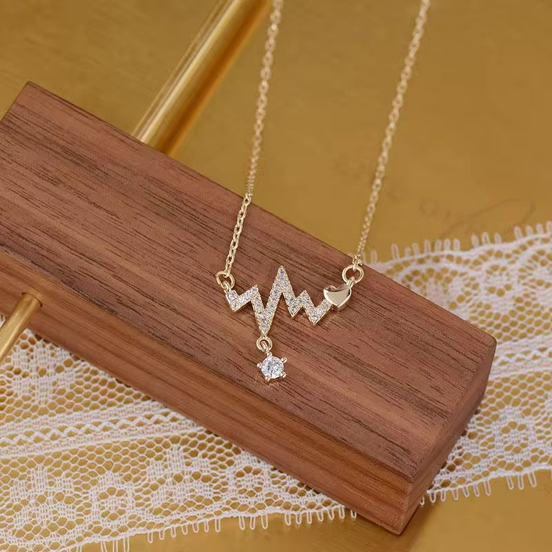 SS 282 Heart beat modern zircon Necklace - 18k gold PVD plated stainless steel - Anti tarnish - Wholesale