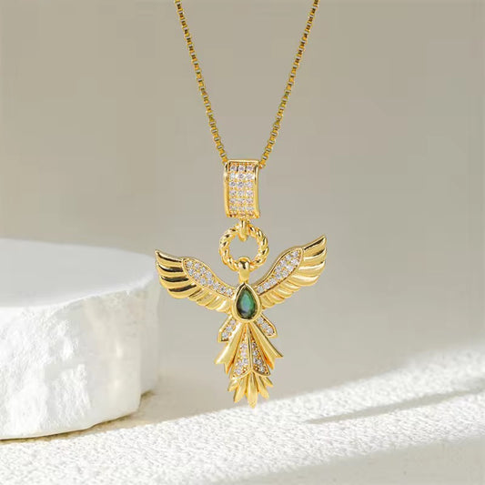 SS 283 Phoenix Bird zircon snake Necklace - 18k gold PVD plated stainless steel - Anti tarnish - Wholesale