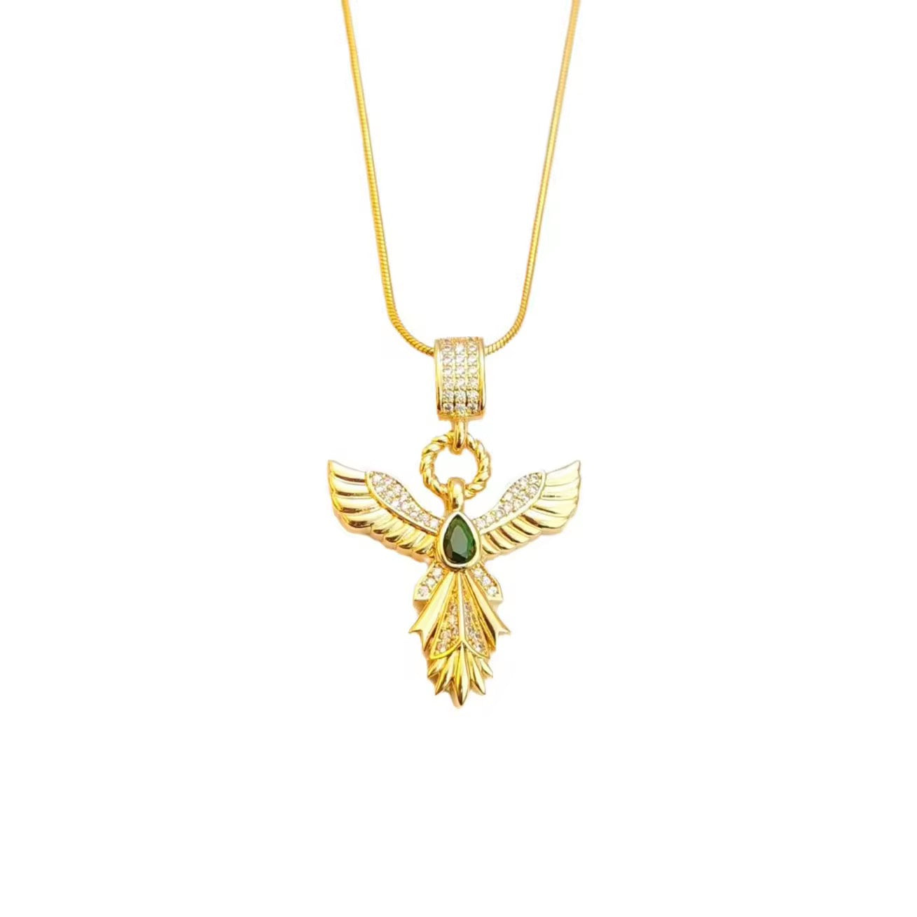 SS 283 Phoenix Bird zircon snake Necklace - 18k gold PVD plated stainless steel - Anti tarnish - Wholesale