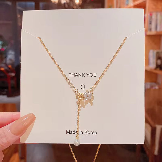 SS 287 Sparkling flower pearl Necklace - 18k gold PVD plated stainless steel - Anti tarnish - Wholesale