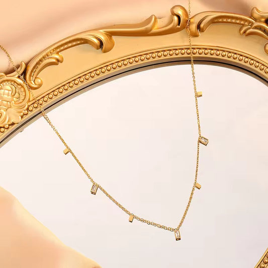 SS 288 Dainty Rectangle Zircon minimalist Necklace - 18k gold PVD plated stainless steel - Anti tarnish - Wholesale