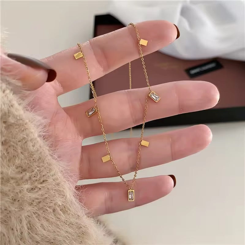 SS 288 Dainty Rectangle Zircon minimalist Necklace - 18k gold PVD plated stainless steel - Anti tarnish - Wholesale