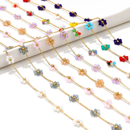 DIYS211 Sky Blue Pearl braided flower Chain ( 1 feet ) 18k Gold PVD