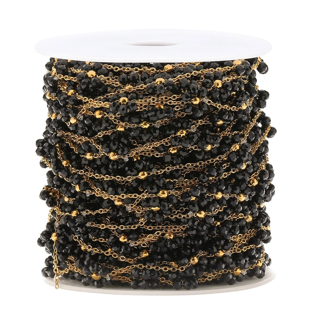CN 198 Black Pearl braided flower gold Stainless steel chain ( 1 feet ) Anti tarnish