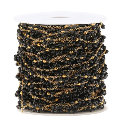 DIYS75 Black Pearl braided flower 18k Gold PVD  Stainless steel chain ( 1 feet ) Anti tarnish