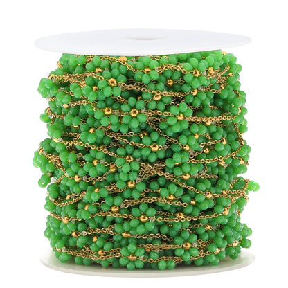 DIYS69 Green Pearl braided flower 18k gold PVD 316 Stainless steel chain ( 1 feet ) Anti tarnish