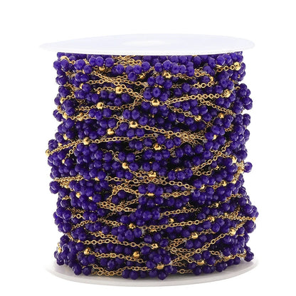 DIYS88 Dark purplish blue Pearl braided flower 18k gold PVD 316 Stainless steel chain ( 1 feet ) Anti tarnish
