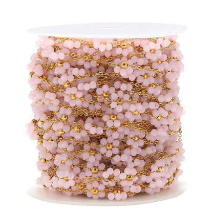 CN 203 Pink Pearl braided flower 18k gold PVD 316 Stainless steel chain ( 1 feet ) Anti tarnish