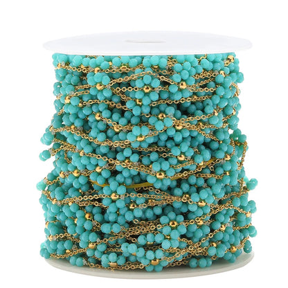DIYS231 Aqua Blue Pearl braided flower chain ( 1 feet ) PVD Plated