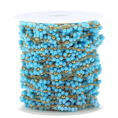 DIYS211 Sky Blue Pearl braided flower Chain ( 1 feet ) 18k Gold PVD