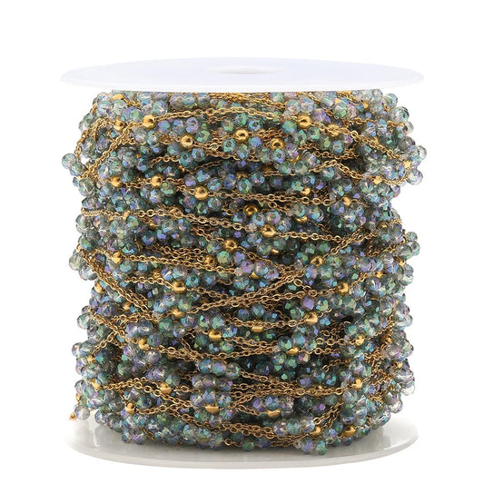 CN 208 Holographic grey Pearl braided flower gold Stainless steel chain ( 1 feet ) Anti tarnish