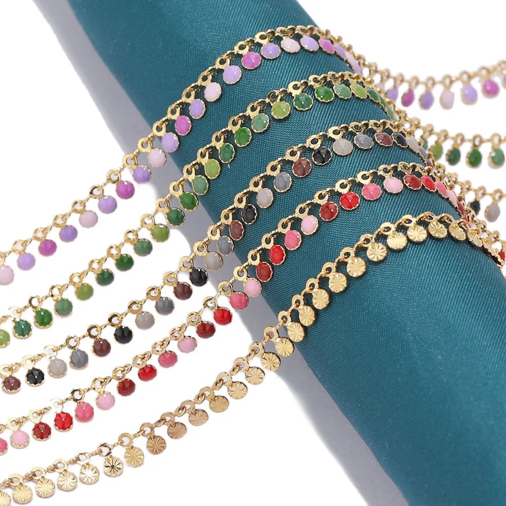 Enamel sun drop gold Stainless steel chain ( 1 feet ) Anti tarnish