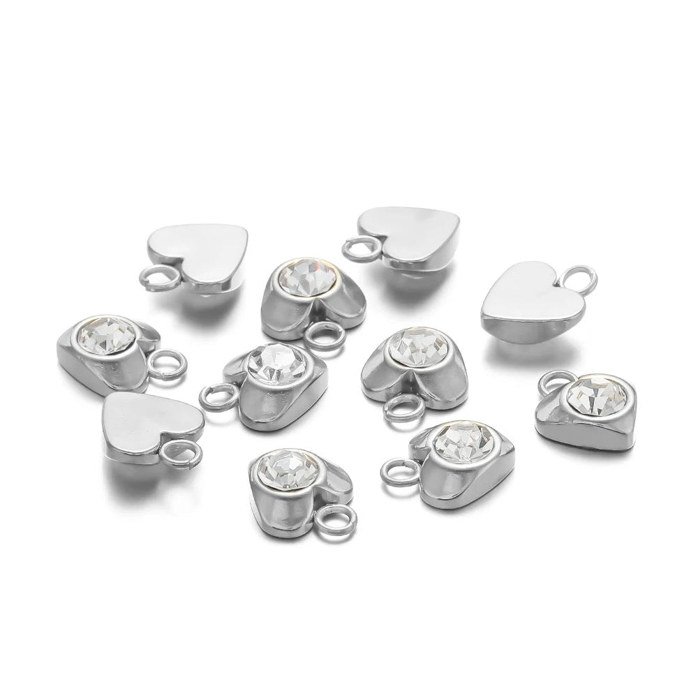 SS 1740 - Zircon heart Stainless steel charm ( 1 pc ) Anti tarnish