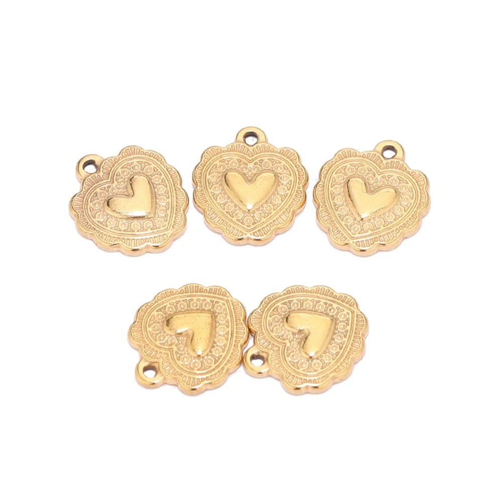 SS 1742 - Retro peach heart gold Stainless steel charm ( 1 pc ) Anti tarnish
