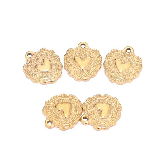 SS 1742 - Retro peach heart gold Stainless steel charm ( 1 pc ) Anti tarnish