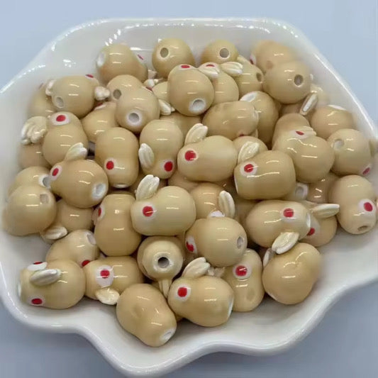 BBB 257 (b) Light Brown Bunny Ceramic bead ( 1 pc ) Porcelian Ceramic ( 13.5 mm )