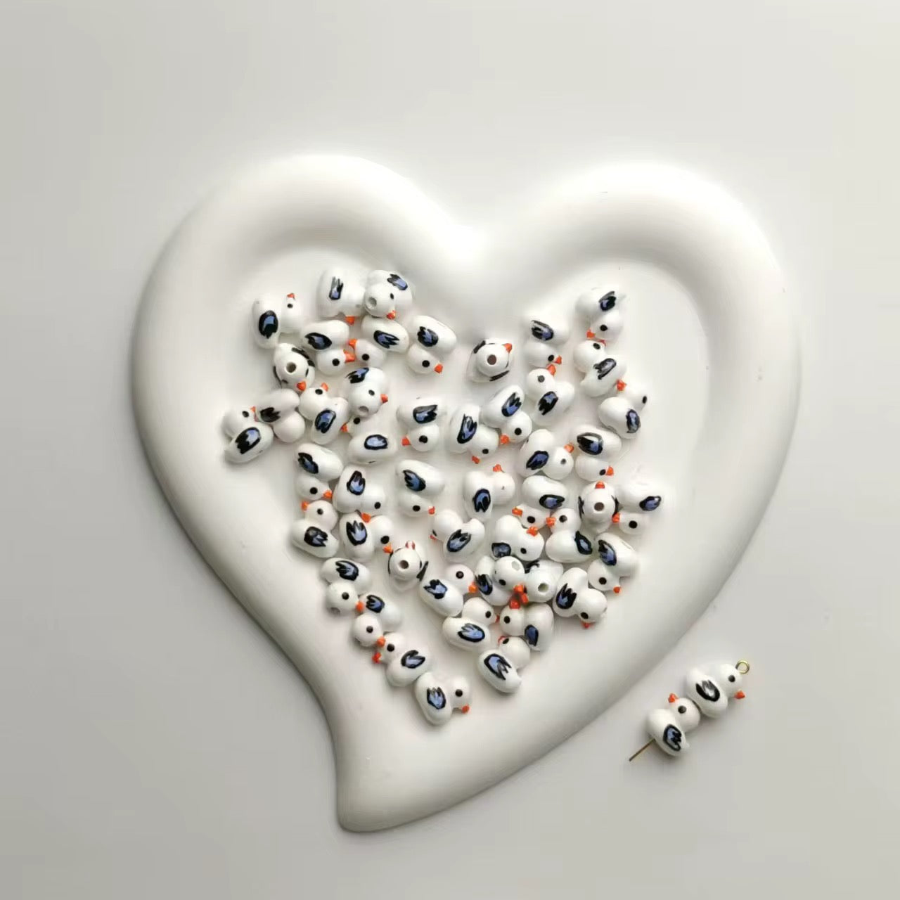 BBB 258 (a) White Cute Duck Ceramic bead ( 1 pc ) Porcelian Ceramic ( 10:12 mm )