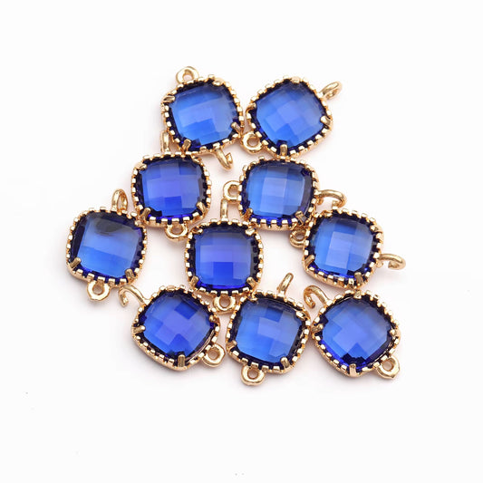 SS 1140 Dark Blue square Zircon connector 18k gold plated charm ( 1 pc ) Anti tarnish