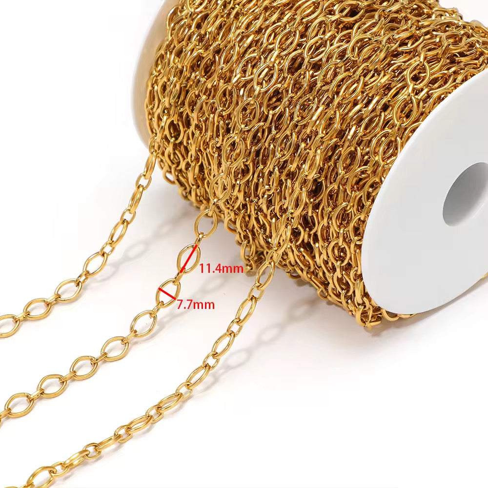 CN 411 Oval Link Chunky Chain 18k gold PVD 316 Stainless steel ( 1 feet ) Anti tarnish
