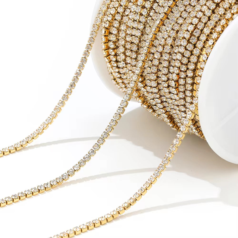 CN 412 Cubic Zircon Tennis Chain 18k gold PVD 316 Stainless steel ( 1 feet ) Anti tarnish ( 3mm )