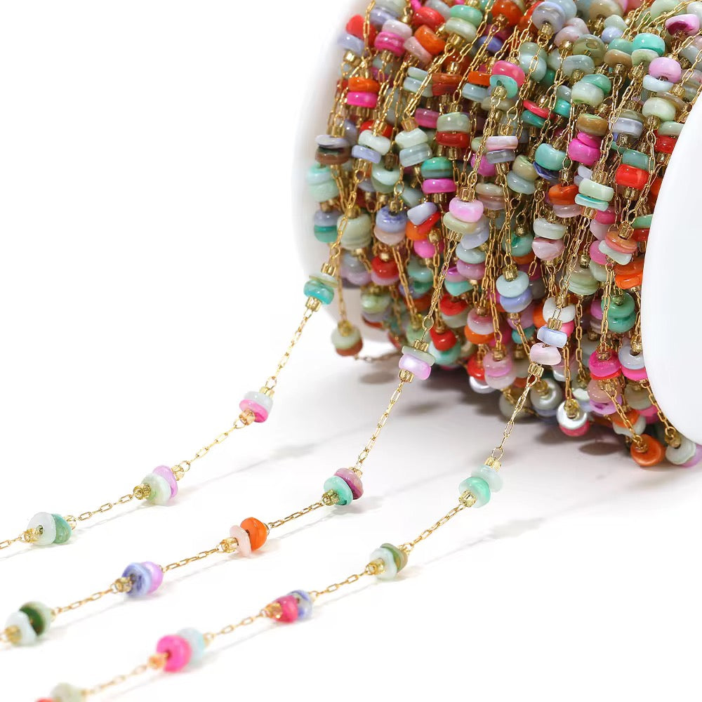 CN 415 Colourful Barrel Link Chain 18k gold PVD 316 Stainless steel ( 1 feet ) Anti tarnish