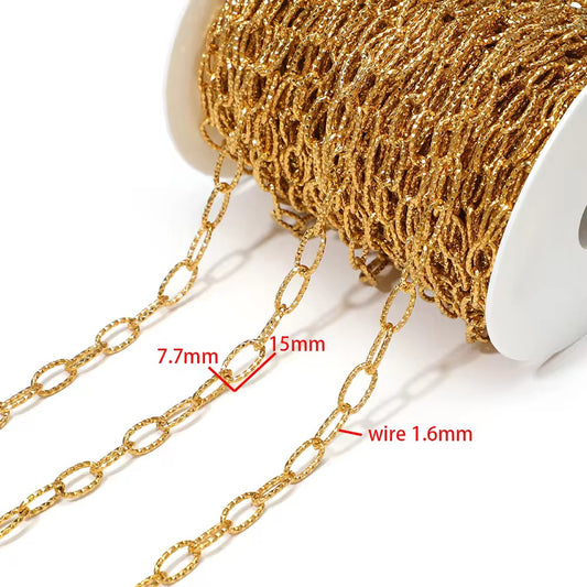 CN 414 Hammered Oval Link Chain 18k gold PVD 316 Stainless steel ( 1 feet ) Anti tarnish