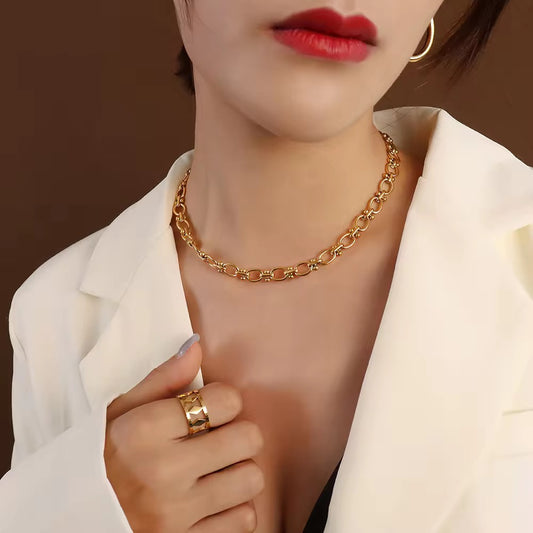 SJ 303 Chunky Unisex Necklace - 18k gold PVD plated stainless steel - Anti tarnish - Wholesale