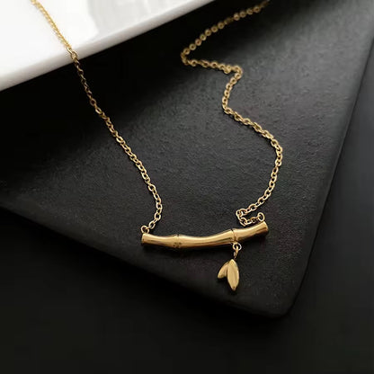 NSJ24D Modern Bamboo leaf Necklace - 18k gold PVD plated 316 stainless steel - Anti tarnish